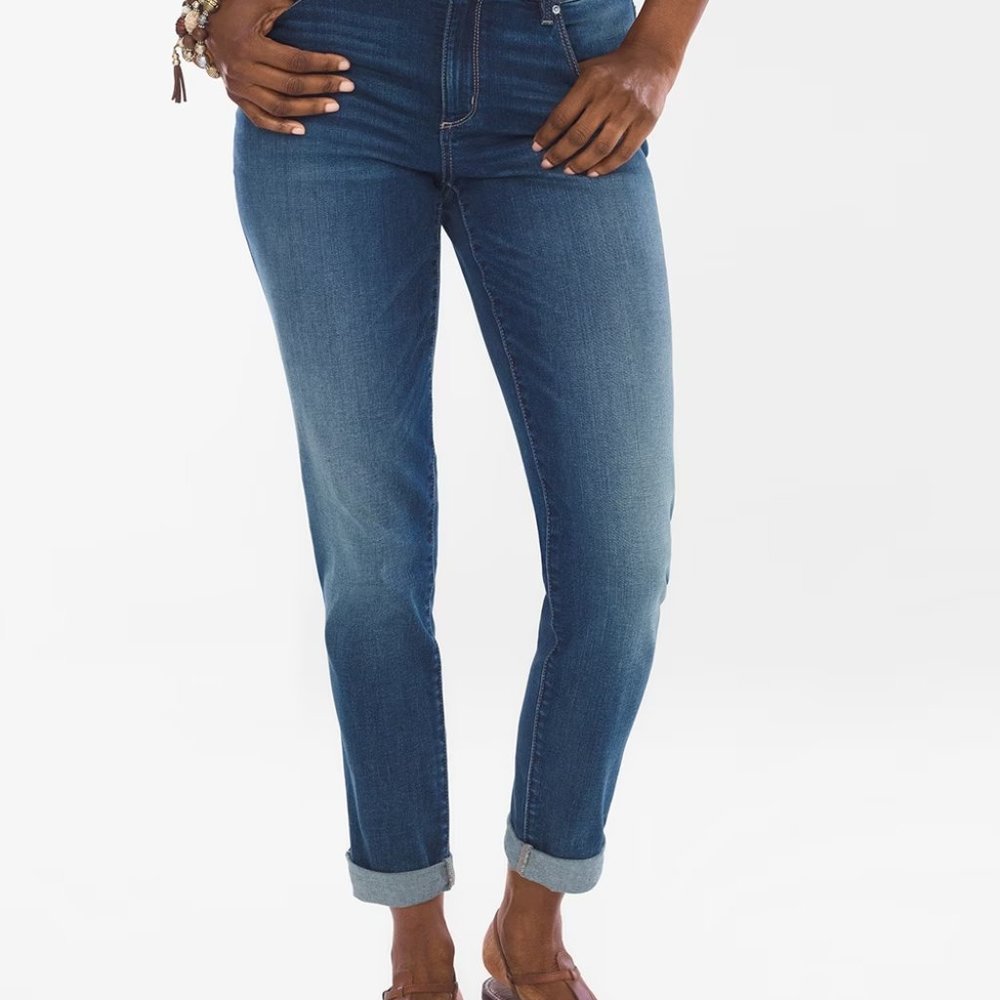 Chico's Boyfriend Ankle Jeans Women 0 Blue Excellent Stretch Denim Pants